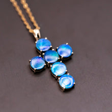Load image into Gallery viewer, Cross Pendant Australian Doublet Opal Necklace 14K Yellow Gold