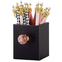 Load image into Gallery viewer, Crystal Knob Wooden Pen Holder in Black and Pink | Gift for Her