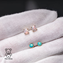 Load image into Gallery viewer, Minimalist Round Shaped Australian Solid Opal Stud Earrings 14K Yellow Gold