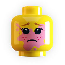 Load image into Gallery viewer, Girl Popped Bubble Gum on Face Minifig Head made using LEGO part