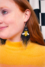 Load image into Gallery viewer, Beaded Bee Fringe Statement Earrings