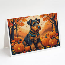 Load image into Gallery viewer, Airedale Terrier Fall Greeting Cards -  Blank Note Cards – 8-Pack of Artist-Designed Cards with Envelopes