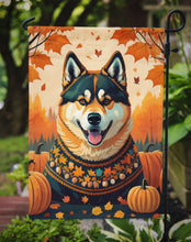 Load image into Gallery viewer, Akita Fall Garden Flag – Dog Surrounded by Pumpkins &amp; Autumn Leaves