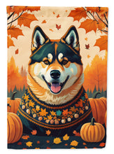 Load image into Gallery viewer, Akita Fall Garden Flag – Dog Surrounded by Pumpkins &amp; Autumn Leaves