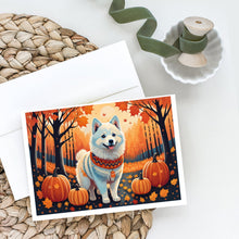Load image into Gallery viewer, American Eskimo Fall Greeting Cards -  Blank Note Cards – 8-Pack of Artist-Designed Cards with Envelopes