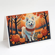 Load image into Gallery viewer, American Eskimo Fall Greeting Cards -  Blank Note Cards – 8-Pack of Artist-Designed Cards with Envelopes