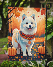 Load image into Gallery viewer, American Eskimo Fall Garden Flag – Dog Surrounded by Pumpkins &amp; Autumn Leaves