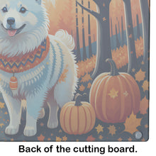 Load image into Gallery viewer, American Eskimo Fall Glass Cutting Boards – Durable, Decorative Kitchen Art Large