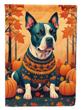 Load image into Gallery viewer, Pit Bull Terrier Fall Garden Flag – Dog Surrounded by Pumpkins &amp; Autumn Leaves