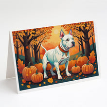 Load image into Gallery viewer, White Pit Bull Terrier Fall Greeting Cards -  Blank Note Cards – 8-Pack of Artist-Designed Cards with Envelopes