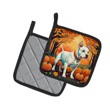 Load image into Gallery viewer, White Pit Bull Terrier Fall Pot Holders - Set of 2 Decorative Kitchen Helpers | Made in the USA