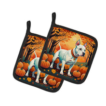 Load image into Gallery viewer, White Pit Bull Terrier Fall Pot Holders - Set of 2 Decorative Kitchen Helpers | Made in the USA