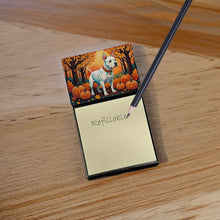 Load image into Gallery viewer, White Pit Bull Terrier Fall Sticky Note Holder- Refiilable Desk Accessory Note Pad