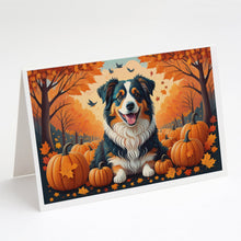 Load image into Gallery viewer, Australian Shepherd Terrier Fall Greeting Cards -  Blank Note Cards – 8-Pack of Artist-Designed Cards with Envelopes