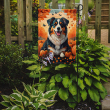 Load image into Gallery viewer, Australian Shepherd Terrier Fall Garden Flag – Dog Surrounded by Pumpkins &amp; Autumn Leaves