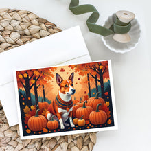 Load image into Gallery viewer, Red Basenji Fall Greeting Cards -  Blank Note Cards – 8-Pack of Artist-Designed Cards with Envelopes
