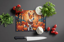 Load image into Gallery viewer, Red Basenji Fall Glass Cutting Boards – Durable, Decorative Kitchen Art Large