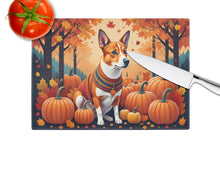 Load image into Gallery viewer, Red Basenji Fall Glass Cutting Boards – Durable, Decorative Kitchen Art Large