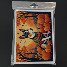 Load image into Gallery viewer, Basenji Fall Greeting Cards -  Blank Note Cards – 8-Pack of Artist-Designed Cards with Envelopes