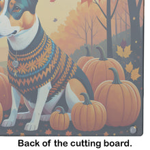 Load image into Gallery viewer, Basenji Fall Glass Cutting Boards – Durable, Decorative Kitchen Art Large