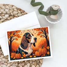Load image into Gallery viewer, Basset Hound Fall Greeting Cards -  Blank Note Cards – 8-Pack of Artist-Designed Cards with Envelopes
