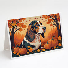 Load image into Gallery viewer, Basset Hound Fall Greeting Cards -  Blank Note Cards – 8-Pack of Artist-Designed Cards with Envelopes