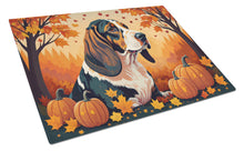 Load image into Gallery viewer, Basset Hound Fall Glass Cutting Boards – Durable, Decorative Kitchen Art Large