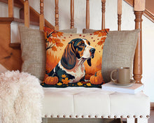 Load image into Gallery viewer, Basset Hound Fall Throw Pillow - 14x14 Decorative Pillow – Art for Your Home &amp; Patio