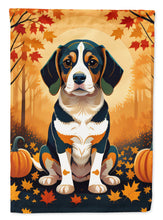Load image into Gallery viewer, Beagle Fall Garden Flag – Dog Surrounded by Pumpkins &amp; Autumn Leaves