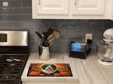 Load image into Gallery viewer, Bearded Collie Fall Glass Cutting Boards – Durable, Decorative Kitchen Art Large