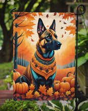 Load image into Gallery viewer, Belgian Malinois Fall Garden Flag – Dog Surrounded by Pumpkins &amp; Autumn Leaves
