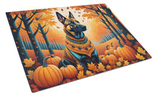 Load image into Gallery viewer, Belgian Malinois Fall Glass Cutting Boards – Durable, Decorative Kitchen Art Large