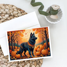Load image into Gallery viewer, Belgian Sheepdog Fall Greeting Cards -  Blank Note Cards – 8-Pack of Artist-Designed Cards with Envelopes