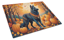 Load image into Gallery viewer, Belgian Sheepdog Fall Glass Cutting Boards – Durable, Decorative Kitchen Art Large