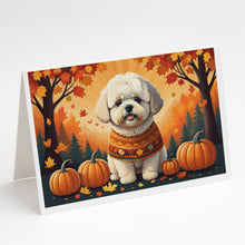 Load image into Gallery viewer, Bichon Frise Fall Greeting Cards -  Blank Note Cards – 8-Pack of Artist-Designed Cards with Envelopes
