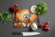 Load image into Gallery viewer, Bichon Frise Fall Glass Cutting Boards – Durable, Decorative Kitchen Art Large