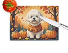 Load image into Gallery viewer, Bichon Frise Fall Glass Cutting Boards – Durable, Decorative Kitchen Art Large
