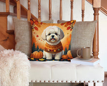Load image into Gallery viewer, Bichon Frise Fall Throw Pillow - 14x14 Decorative Pillow – Art for Your Home &amp; Patio