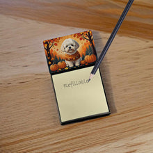 Load image into Gallery viewer, Bichon Frise Fall Sticky Note Holder- Refiilable Desk Accessory Note Pad
