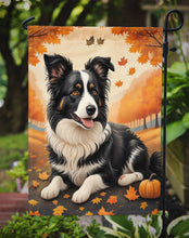 Load image into Gallery viewer, Border Collie Fall Garden Flag – Dog Surrounded by Pumpkins &amp; Autumn Leaves