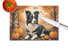 Load image into Gallery viewer, Border Collie Fall Glass Cutting Boards – Durable, Decorative Kitchen Art Large