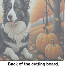 Load image into Gallery viewer, Border Collie Fall Glass Cutting Boards – Durable, Decorative Kitchen Art Large