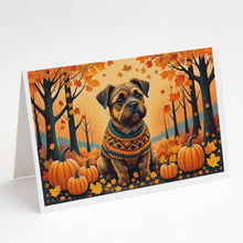 Load image into Gallery viewer, Border Terrier Fall Greeting Cards -  Blank Note Cards – 8-Pack of Artist-Designed Cards with Envelopes