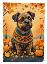 Load image into Gallery viewer, Border Terrier Fall Garden Flag – Dog Surrounded by Pumpkins &amp; Autumn Leaves