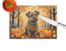 Load image into Gallery viewer, Border Terrier Fall Glass Cutting Boards – Durable, Decorative Kitchen Art Large