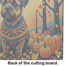 Load image into Gallery viewer, Border Terrier Fall Glass Cutting Boards – Durable, Decorative Kitchen Art Large