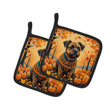 Load image into Gallery viewer, Border Terrier Fall Pot Holders - Set of 2 Decorative Kitchen Helpers | Made in the USA