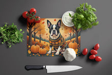 Load image into Gallery viewer, Boston Terrier Fall Glass Cutting Boards – Durable, Decorative Kitchen Art Large
