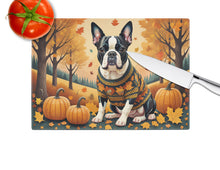 Load image into Gallery viewer, Boston Terrier Fall Glass Cutting Boards – Durable, Decorative Kitchen Art Large