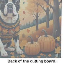 Load image into Gallery viewer, Boston Terrier Fall Glass Cutting Boards – Durable, Decorative Kitchen Art Large